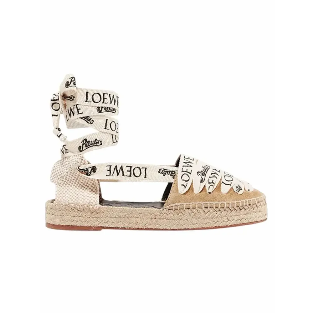 Loewe x Paula Ibiza Suede Ankle Tie Wedge Platform Espadrille Size 38